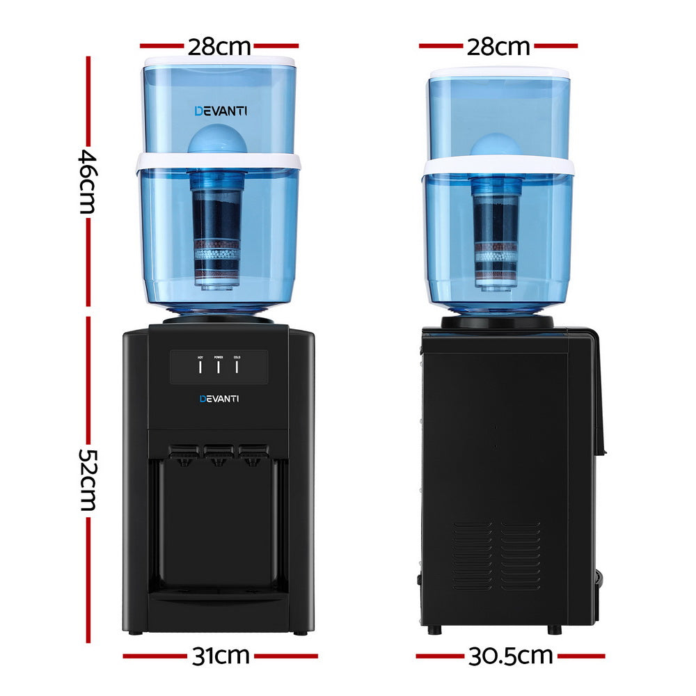Devanti Water Cooler Dispenser Bench Top 22L Three Taps Black