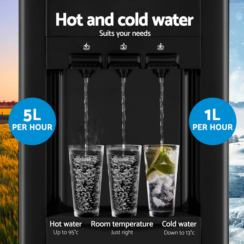 Devanti Water Cooler Dispenser Bench Top 22L Three Taps Black