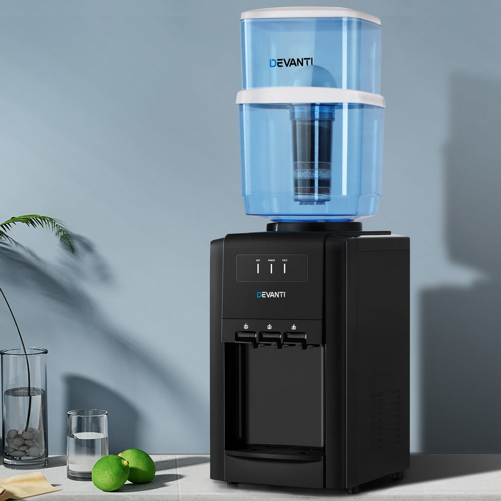 Devanti Water Cooler Dispenser Bench Top 22L Three Taps Black