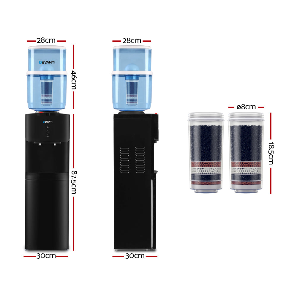 Devanti 22L Water Cooler Dispenser Black Dual Tap Filter System