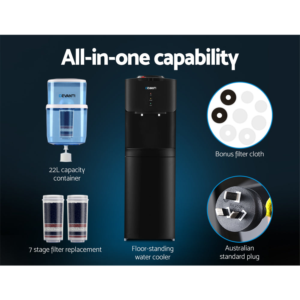 Devanti 22L Water Cooler Dispenser Black Dual Tap Filter System