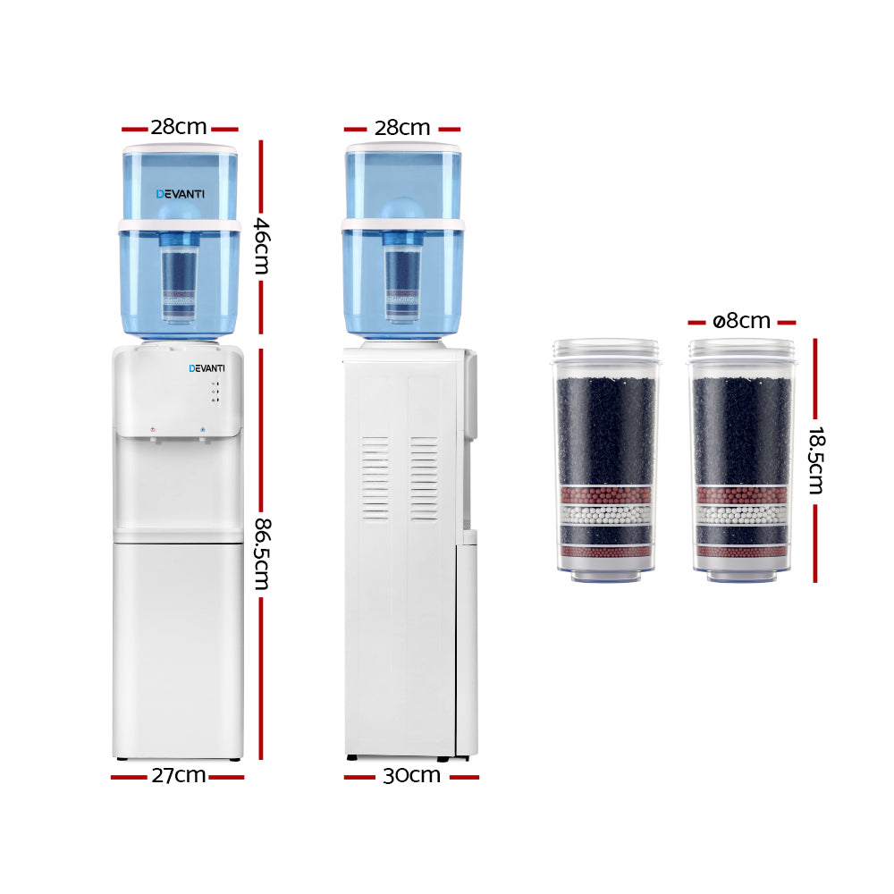 Devanti 22L Water Cooler Dispenser White Dual Tap Filter System