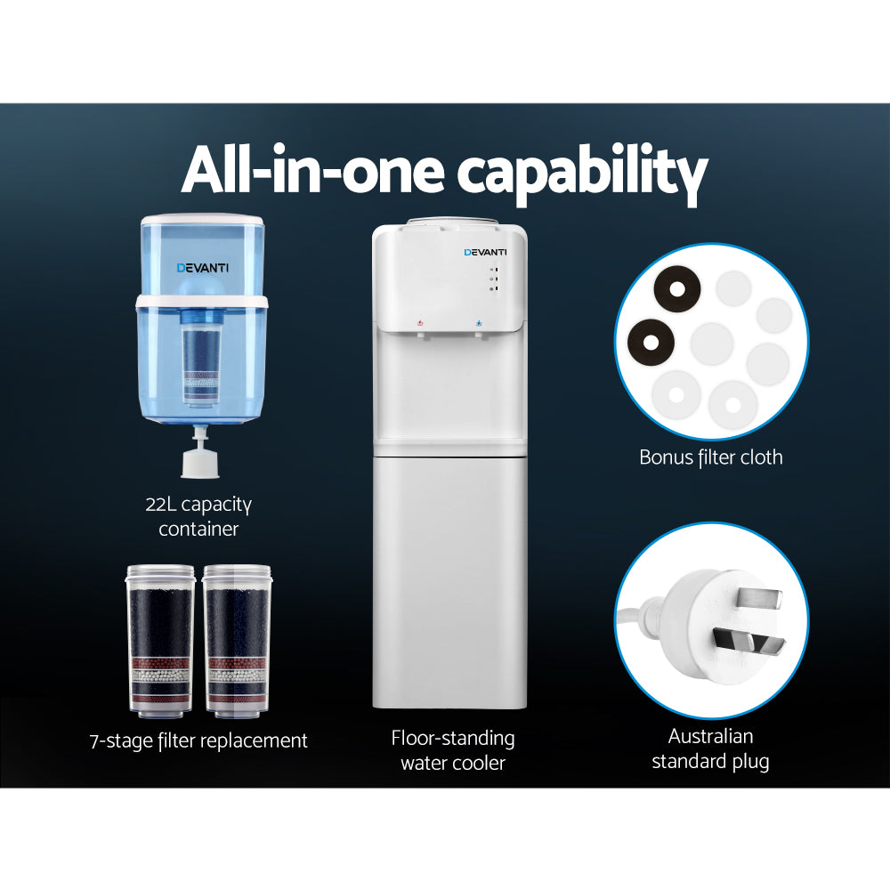 Devanti 22L Water Cooler Dispenser White Dual Tap Filter System