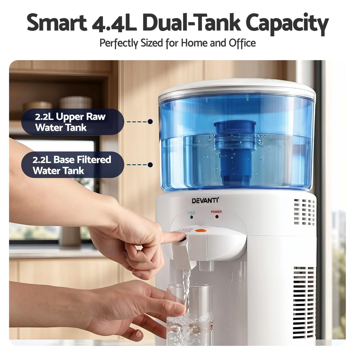Devanti 5L Benchtop Water Cooler Dispenser with 2 Taps and Filter