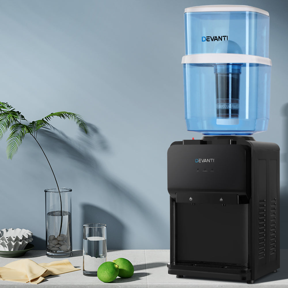 Devanti 22L Bench Top Water Cooler Dispenser Chiller Purifier Hot Cold Black