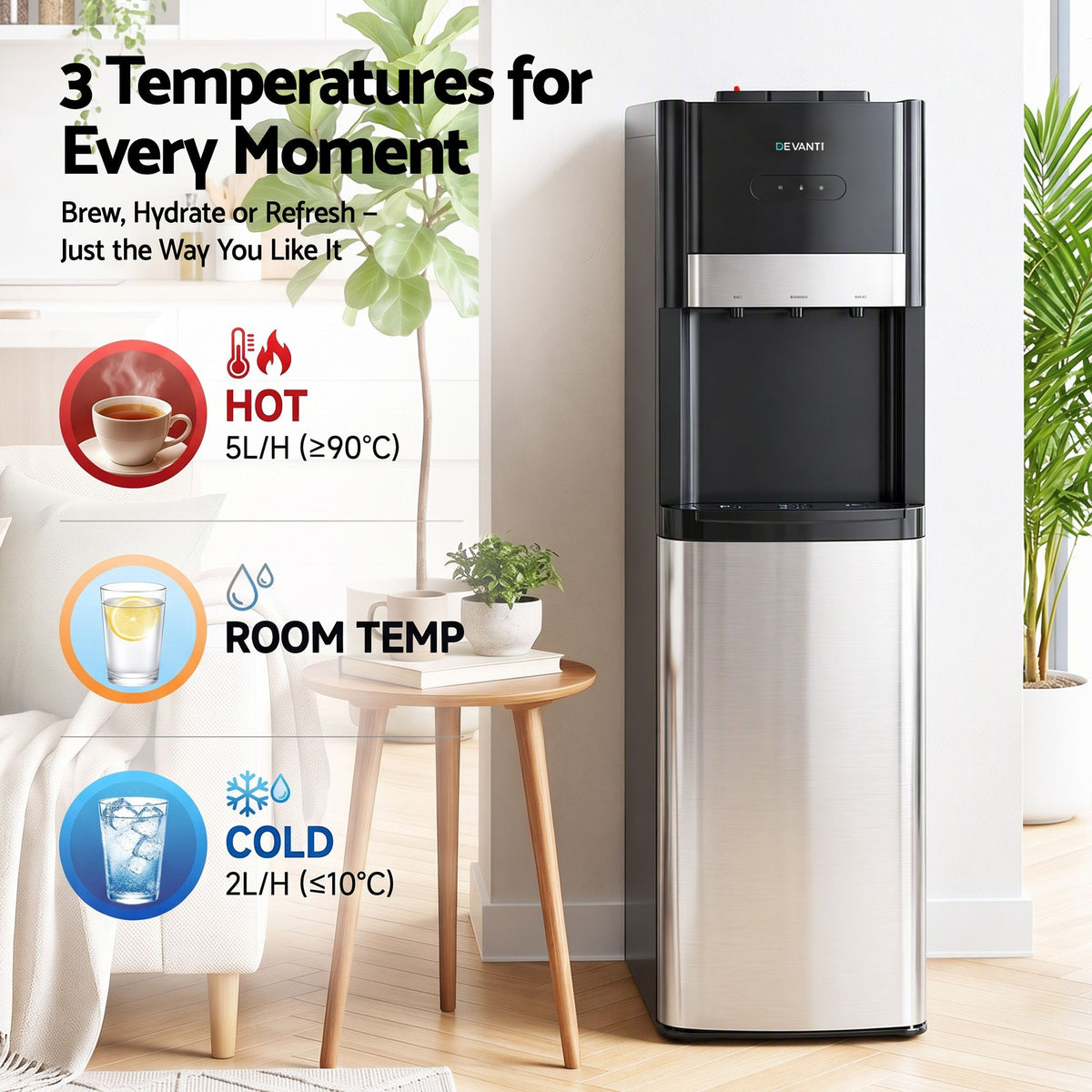Devanti 3 Taps Hot and Cold Water Cooler Dispenser with Child Safety Lock
