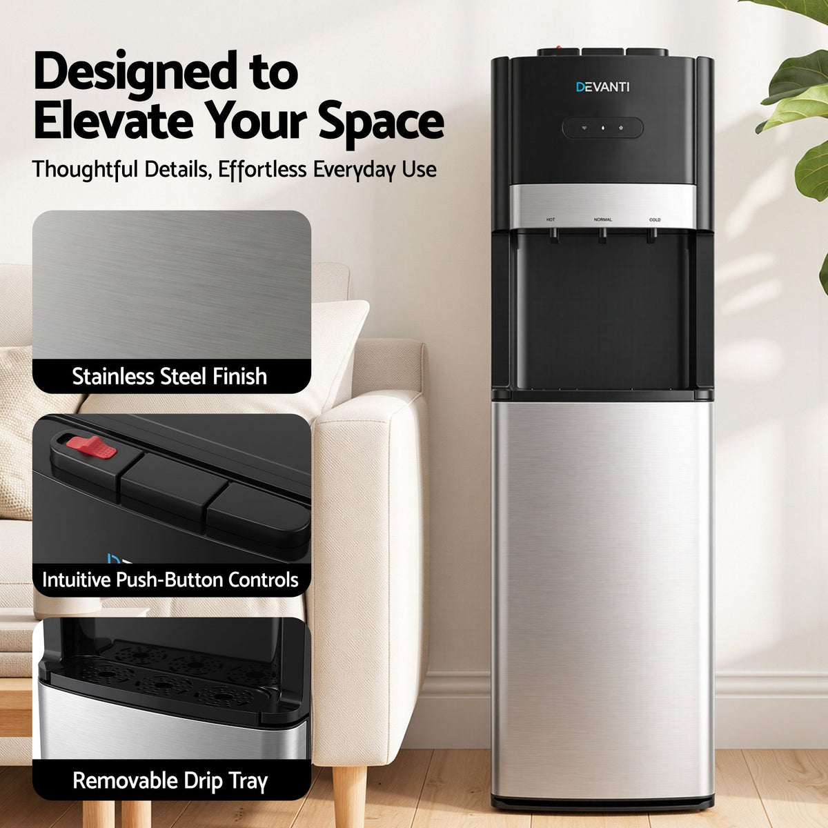 Devanti 3 Taps Hot and Cold Water Cooler Dispenser with Child Safety Lock
