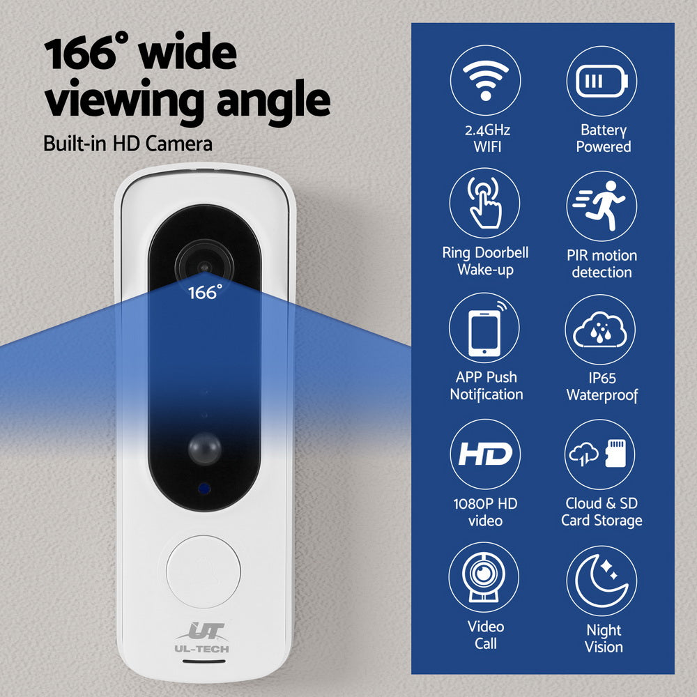 UL-tech Wireless Doorbell Security Camera HD 1080P White