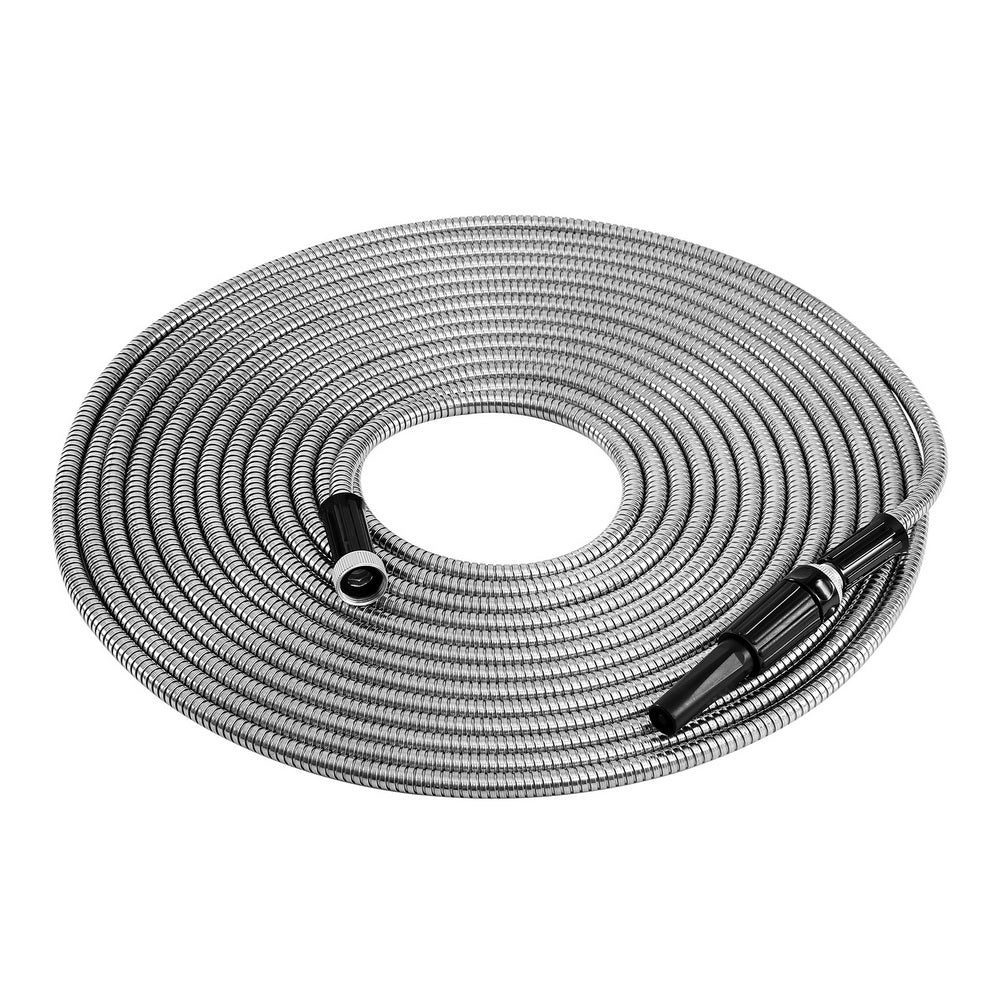 30m Stainless Steel Water Hose, 6-Pattern Nozzle - Giantz