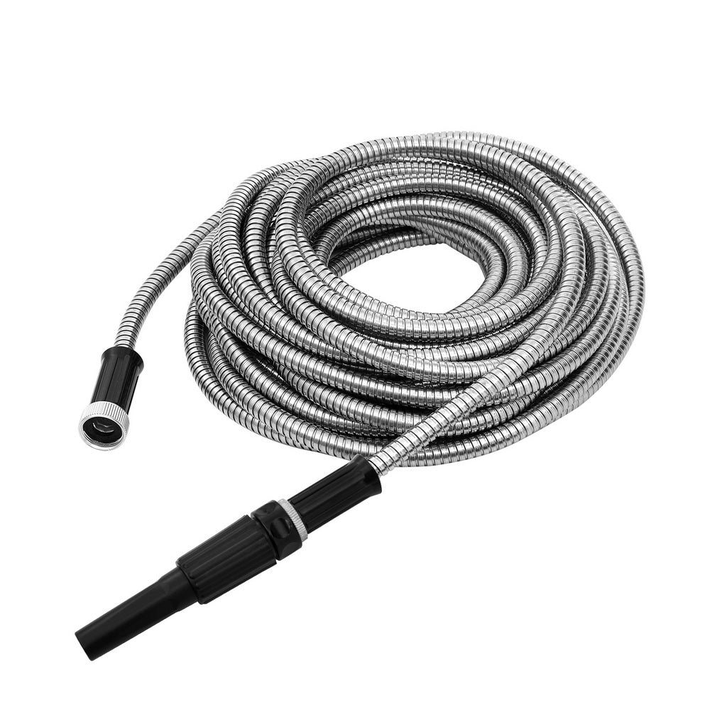 30m Stainless Steel Water Hose, 6-Pattern Nozzle - Giantz