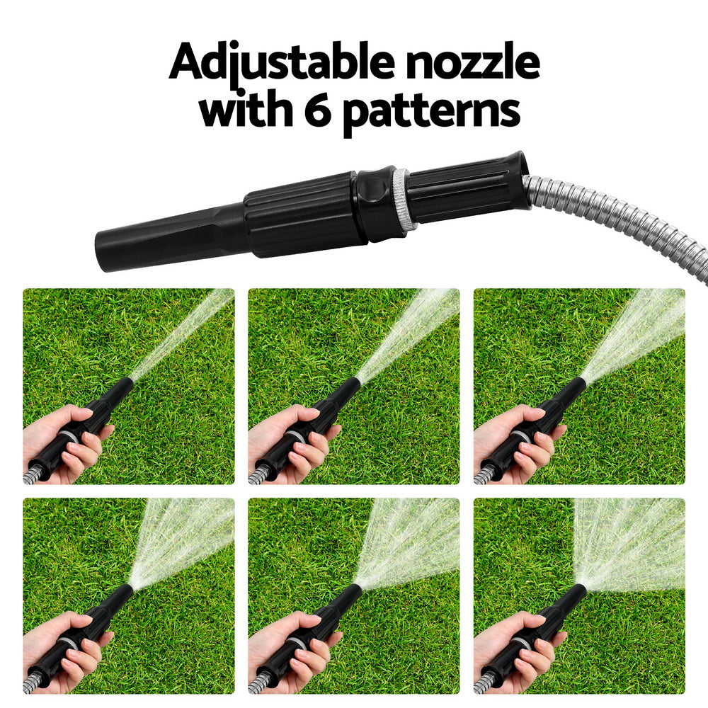 30m Stainless Steel Water Hose, 6-Pattern Nozzle - Giantz