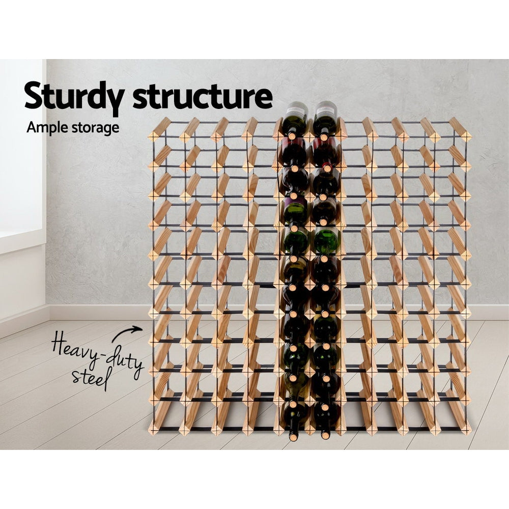 Artiss 110-Bottle Wine Rack Pine Wood Natural