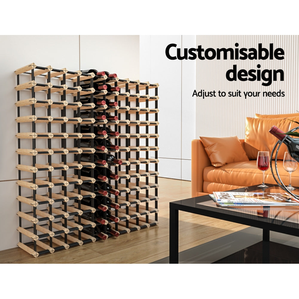 Artiss 120-Bottle Wine Rack Pine Wood Steel Frame Natural
