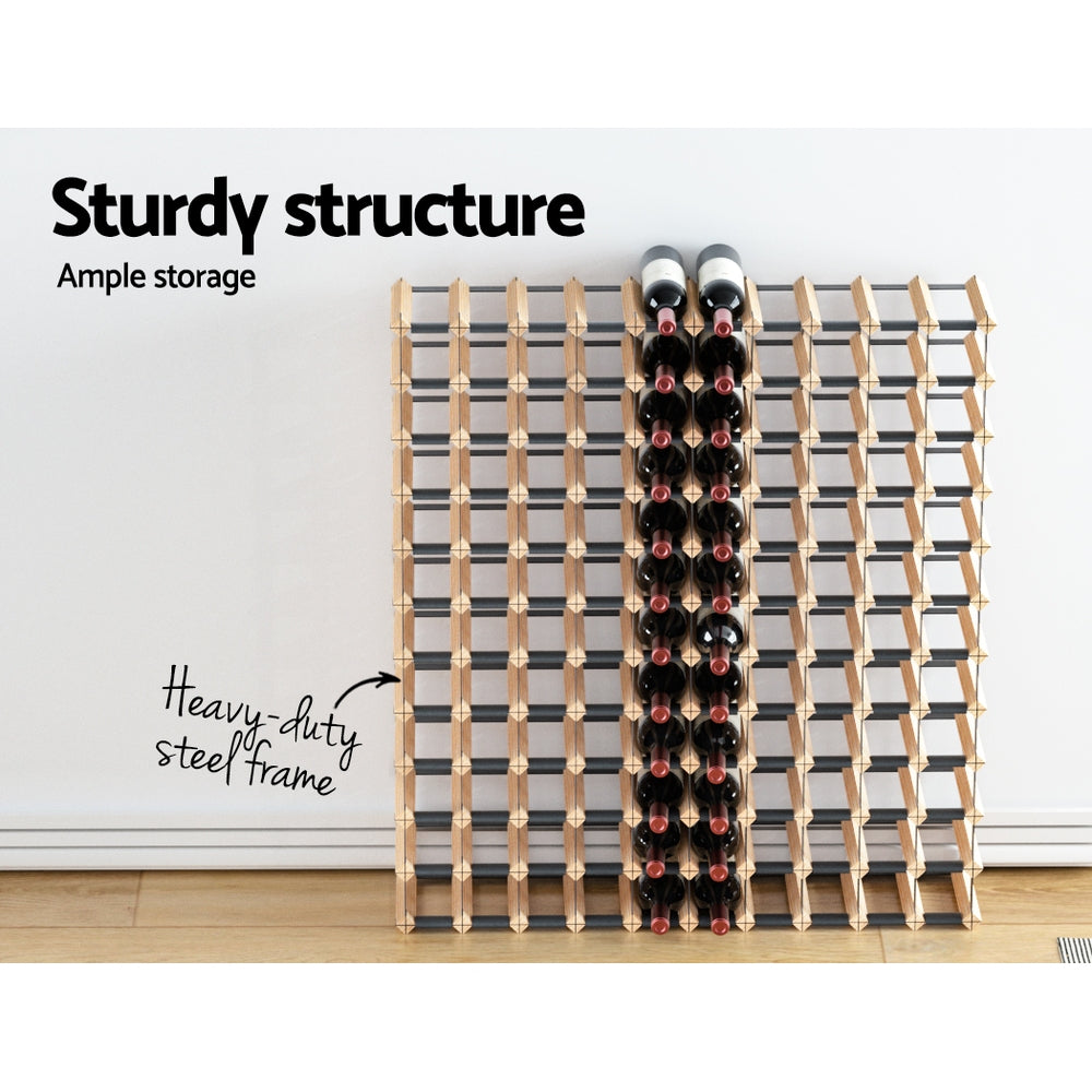 Artiss 120-Bottle Wine Rack Pine Wood Steel Frame Natural