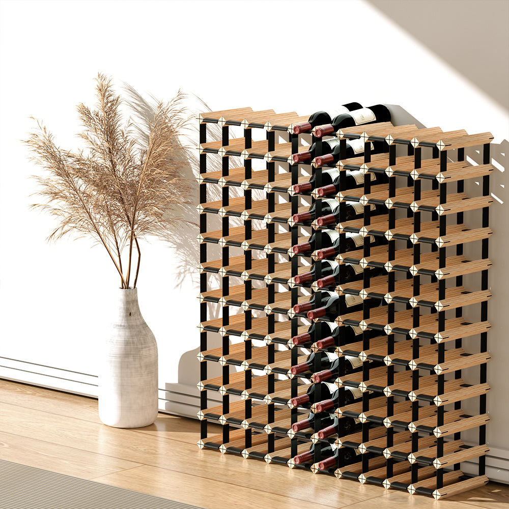 Artiss 120-Bottle Wine Rack Pine Wood Steel Frame Natural