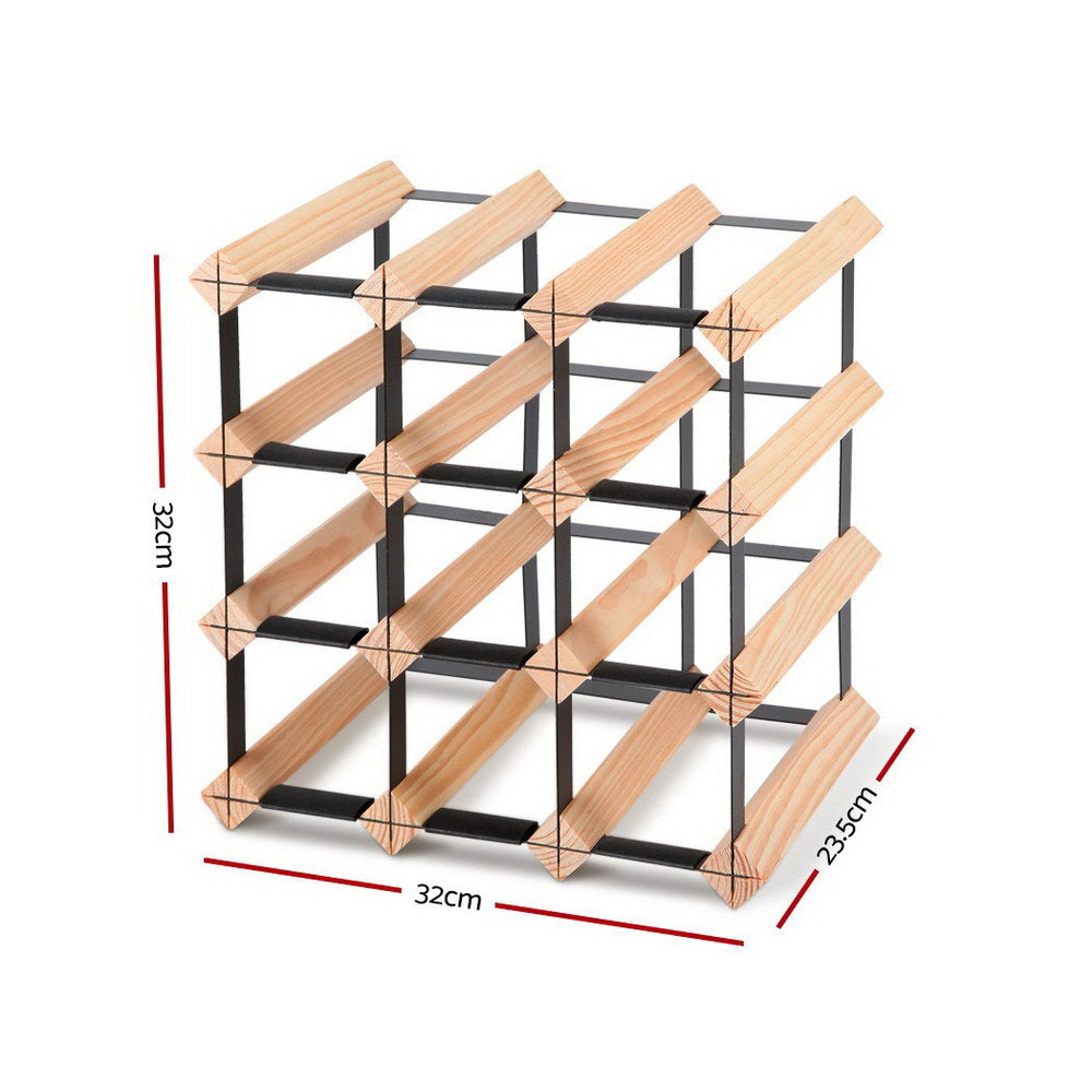 12-Bottle Wine Rack Natural Pine Steel Frame