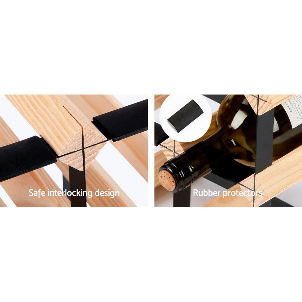 12-Bottle Wine Rack Natural Pine Steel Frame
