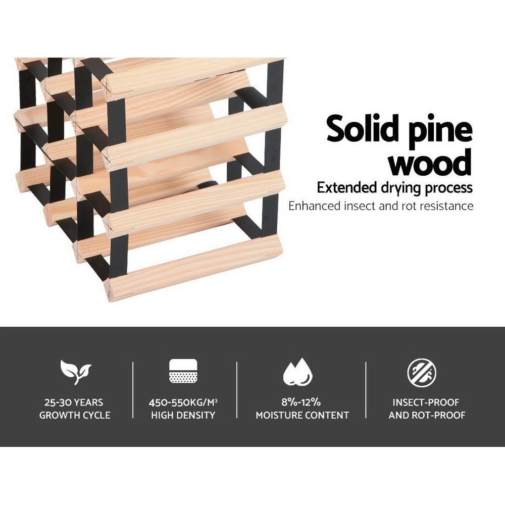 12-Bottle Wine Rack Natural Pine Steel Frame