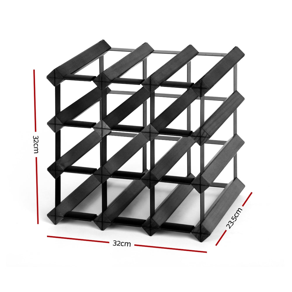 Artiss 12-Bottle Wine Rack Black Pine Wood Steel