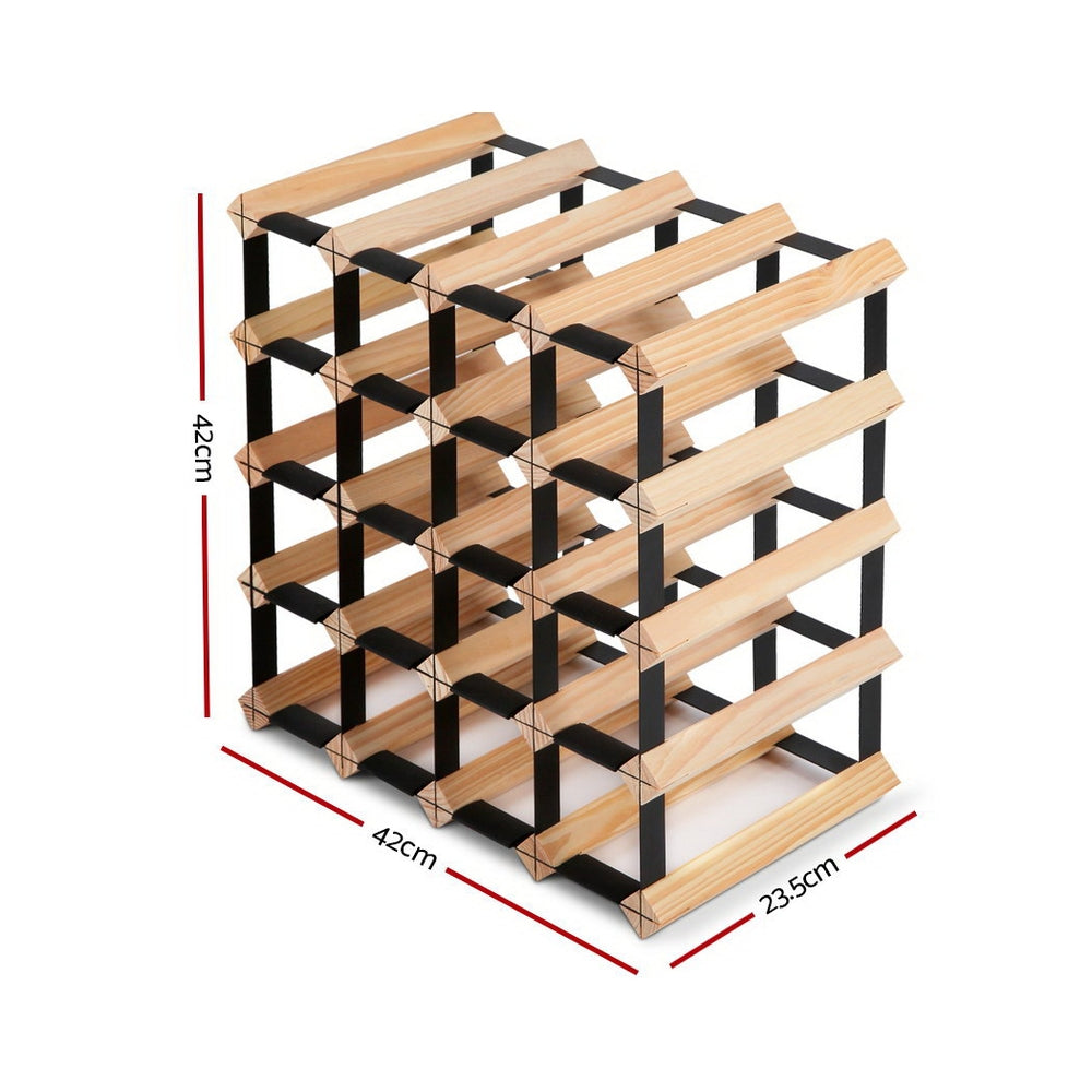 Artiss 20-Bottle Wine Rack Pine Wood Steel Frame Natural