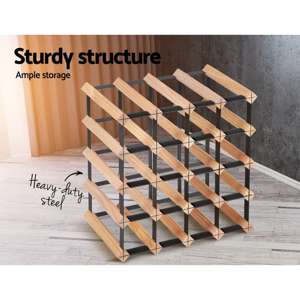 Artiss 20-Bottle Wine Rack Pine Wood Steel Frame Natural