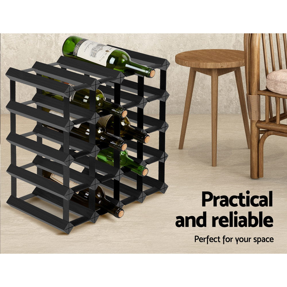 Artiss 20-Bottle Wine Rack Black Pine Steel