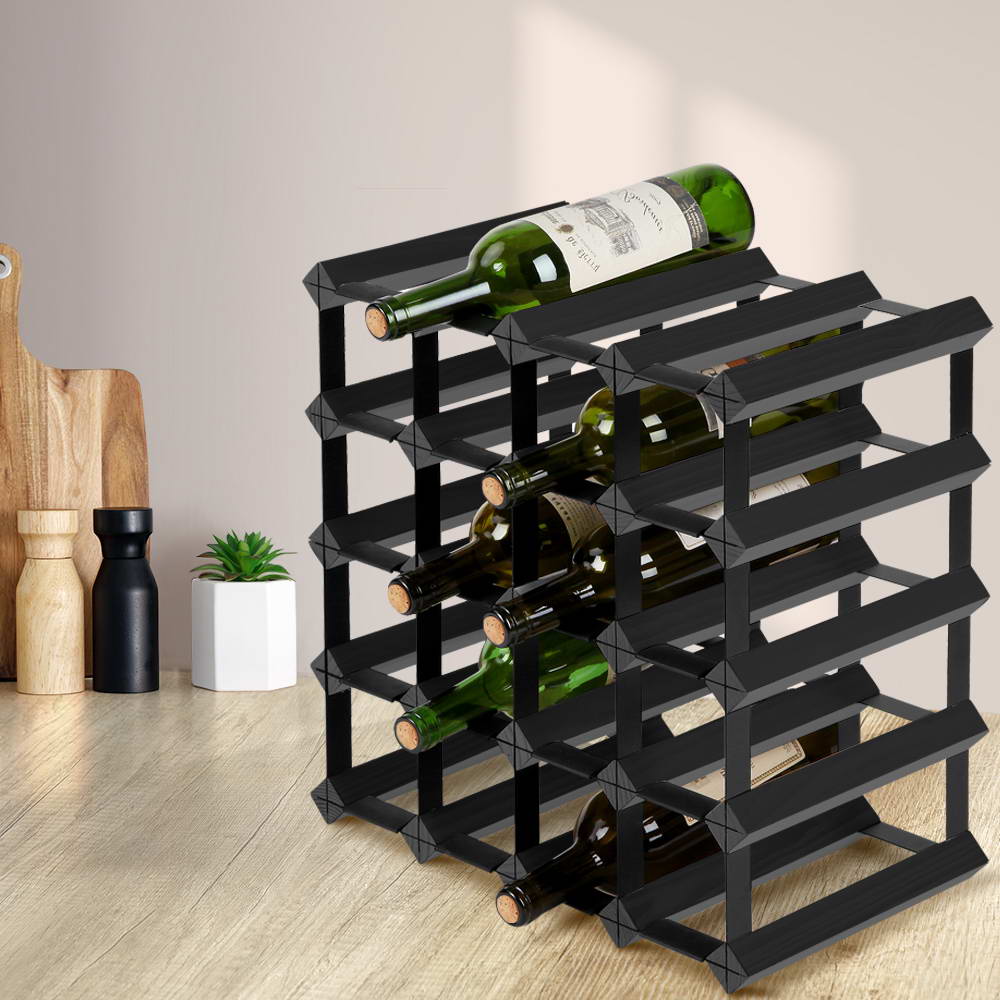 Artiss 20-Bottle Wine Rack Black Pine Steel