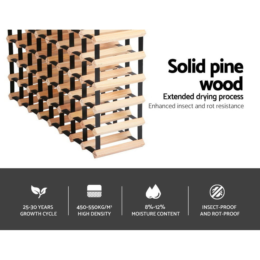 Artiss 72-Bottle Wine Rack Natural Pine Steel Frame