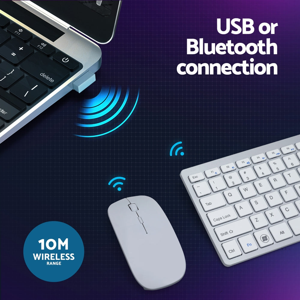 Bluetooth Wireless Keyboard Mouse Combo 78 Keys White