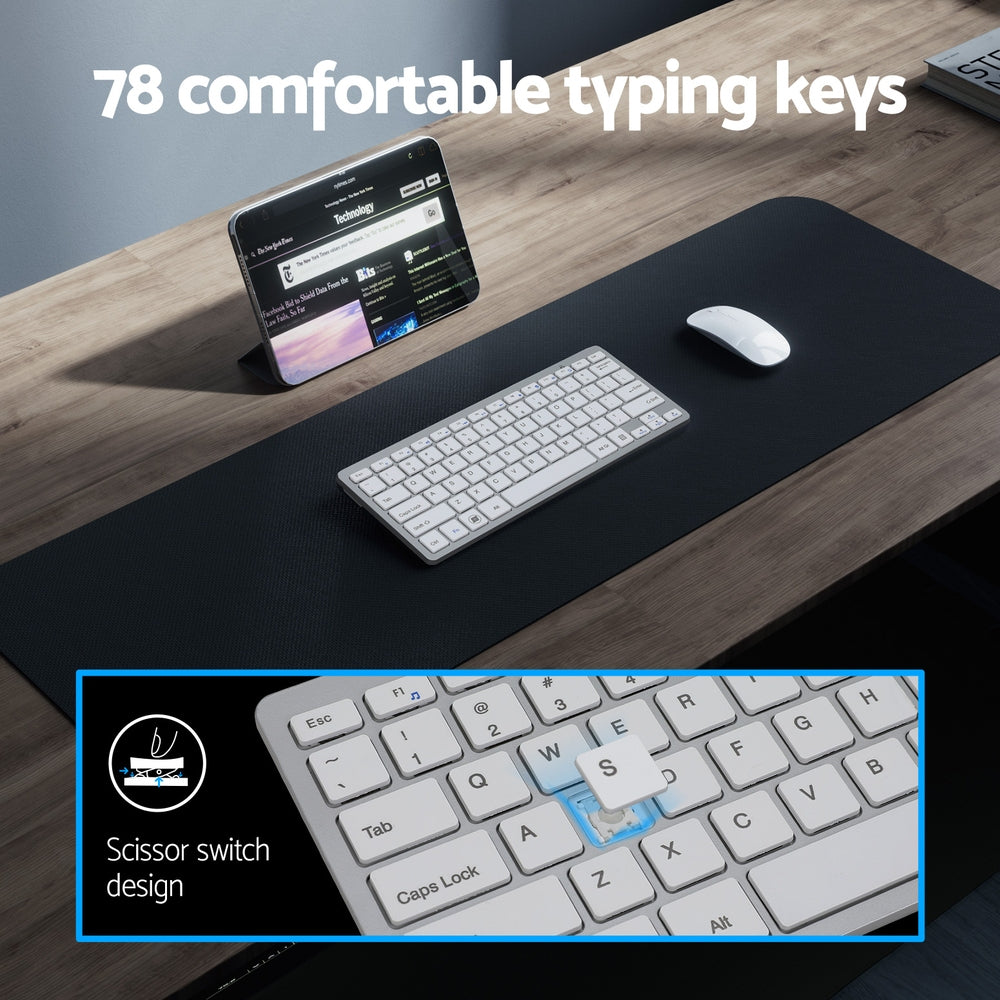 Bluetooth Wireless Keyboard Mouse Combo 78 Keys White