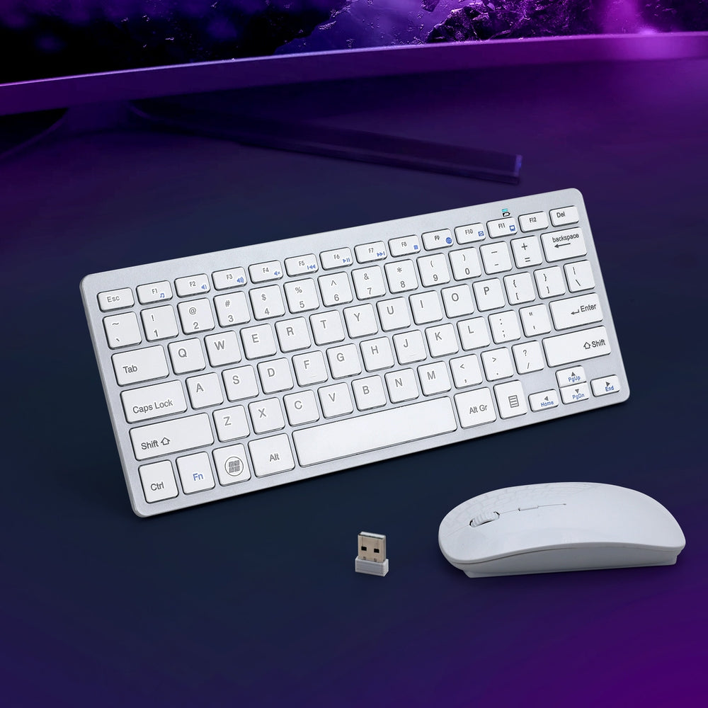 Bluetooth Wireless Keyboard Mouse Combo 78 Keys White