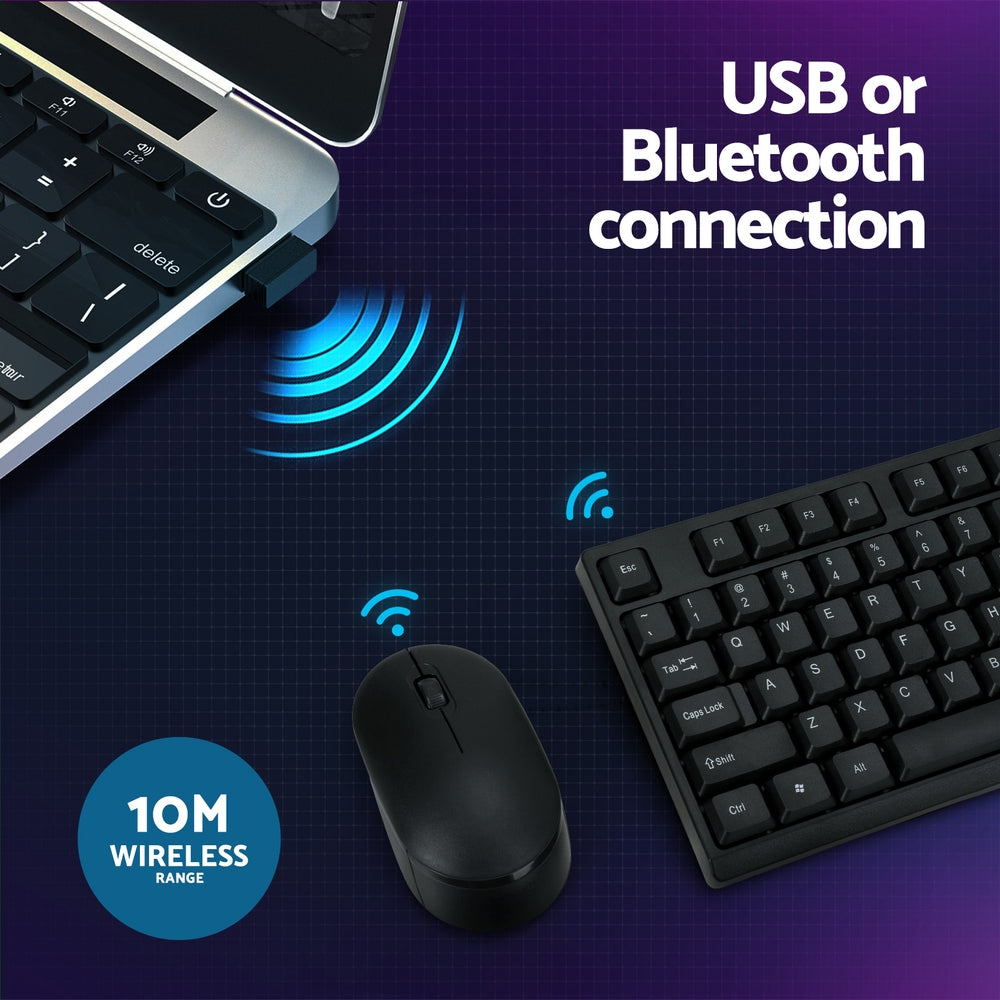 Bluetooth Wireless Keyboard Mouse Combo 104 Keys Black