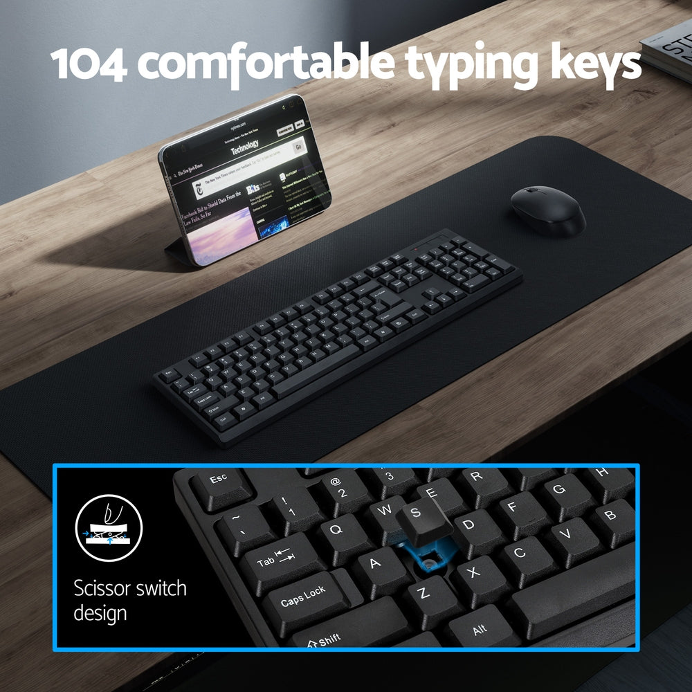 Bluetooth Wireless Keyboard Mouse Combo 104 Keys Black