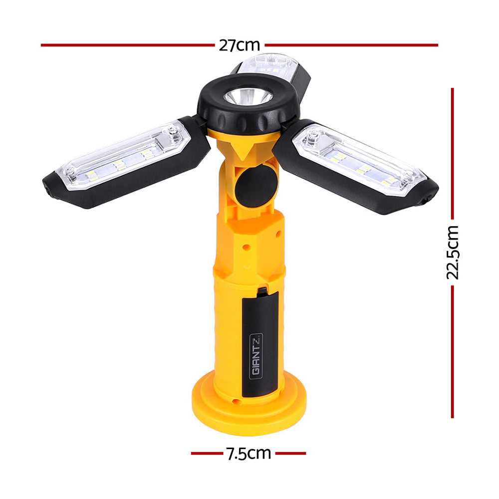 Giantz Cordless LED Work Light Rechargeable USB Folding Hook Yellow/Black