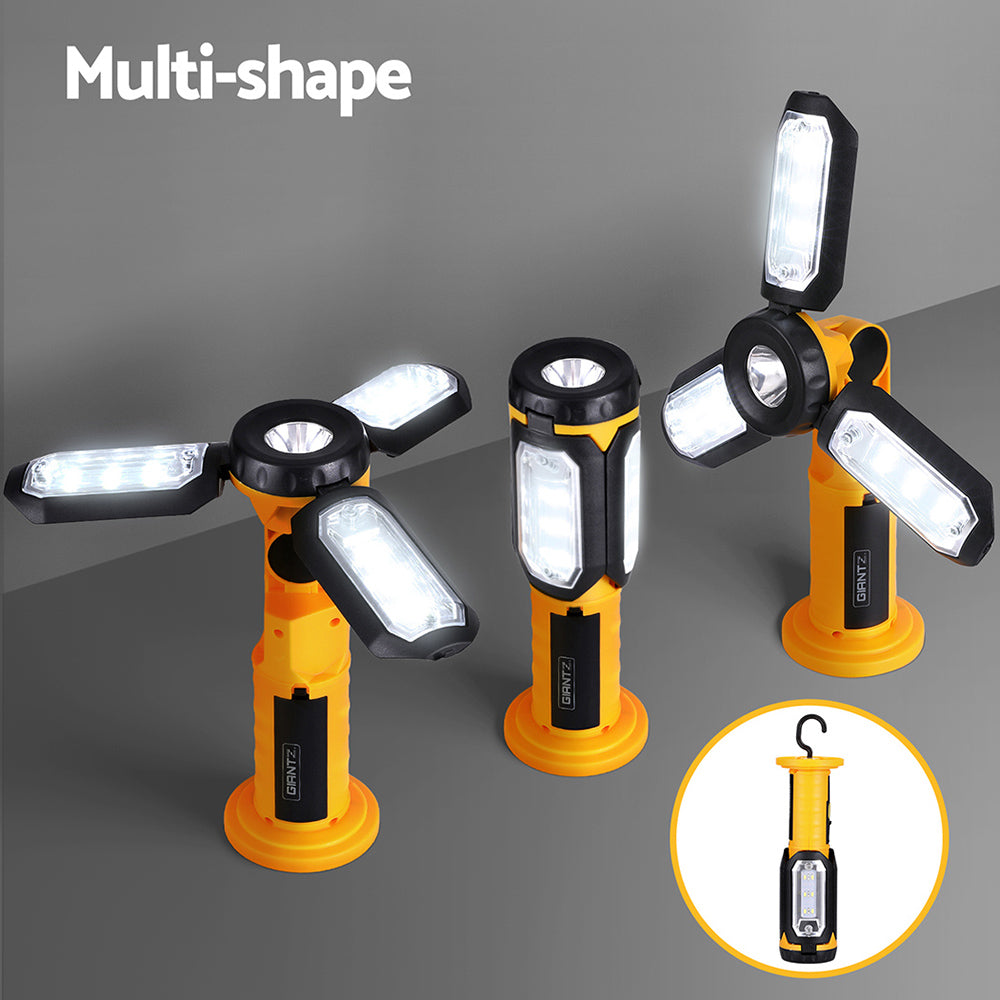 Giantz Cordless LED Work Light Rechargeable USB Folding Hook Yellow/Black