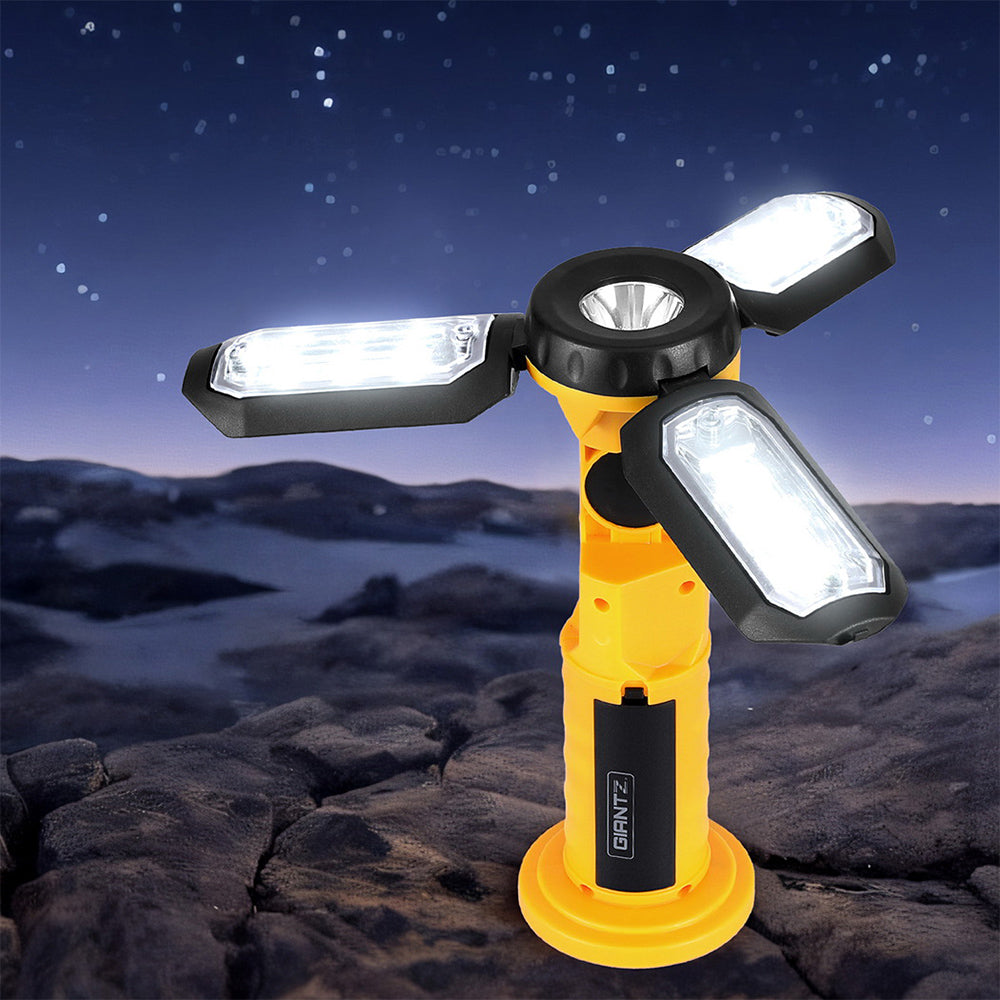 Giantz Cordless LED Work Light Rechargeable USB Folding Hook Yellow/Black