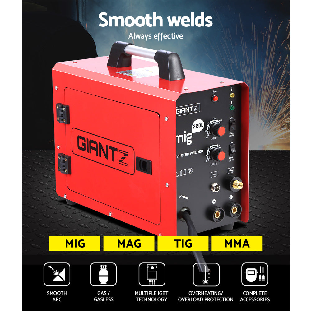 Giantz 220A Portable Inverter Welder MIG TIG MMA Gas Gasless