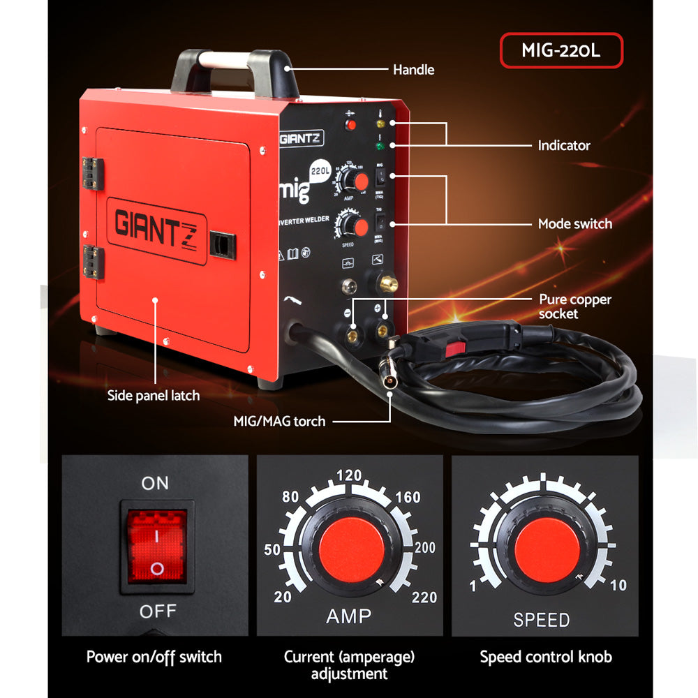 Giantz 220A Portable Inverter Welder MIG TIG MMA Gas Gasless