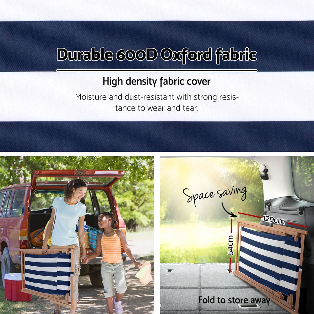 Brighton Wooden Sun Lounge Folding Deck Chair Blue Stripes