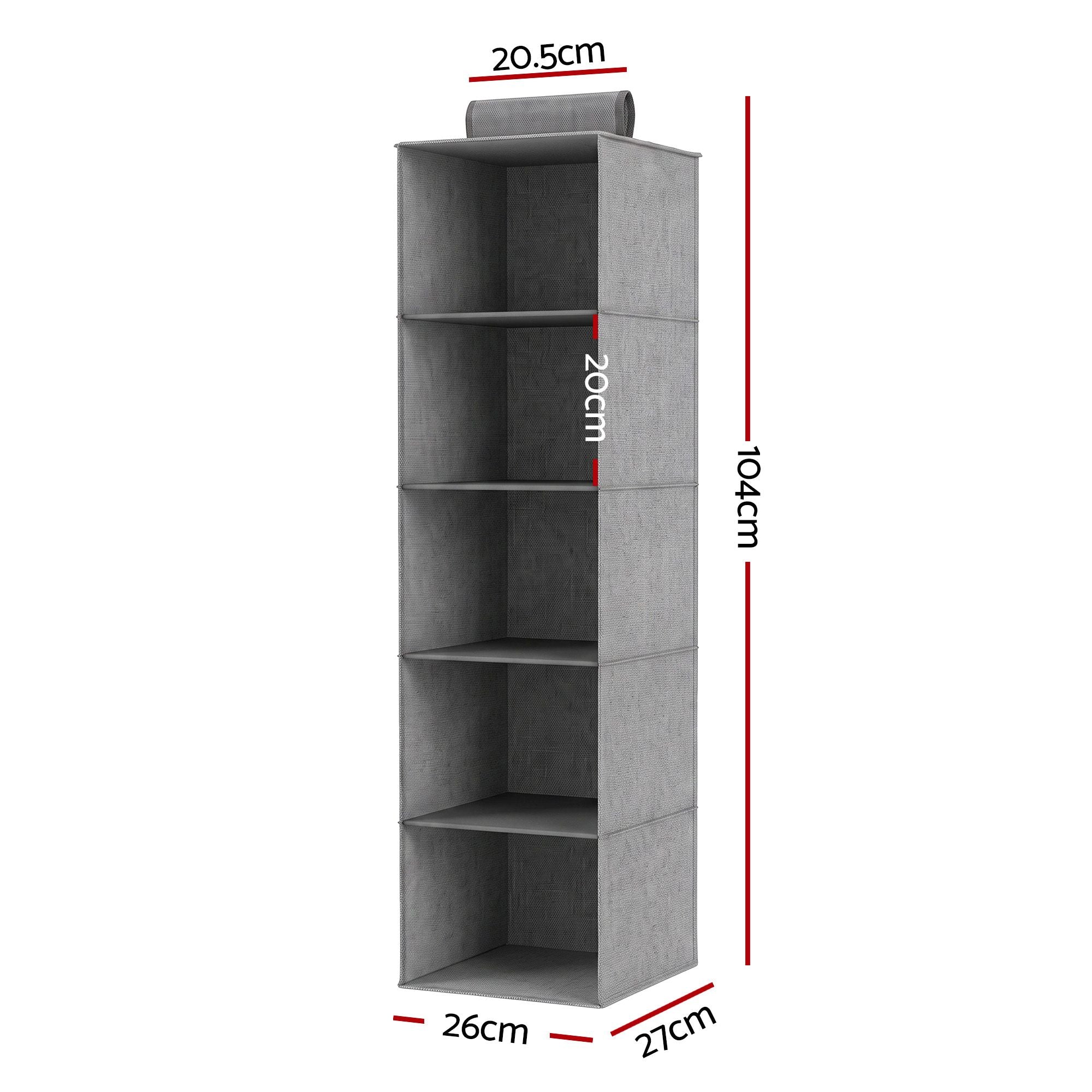 Artiss Hanging Closet Organiser 5 Tier Wardrobe Storage Grey 104cm