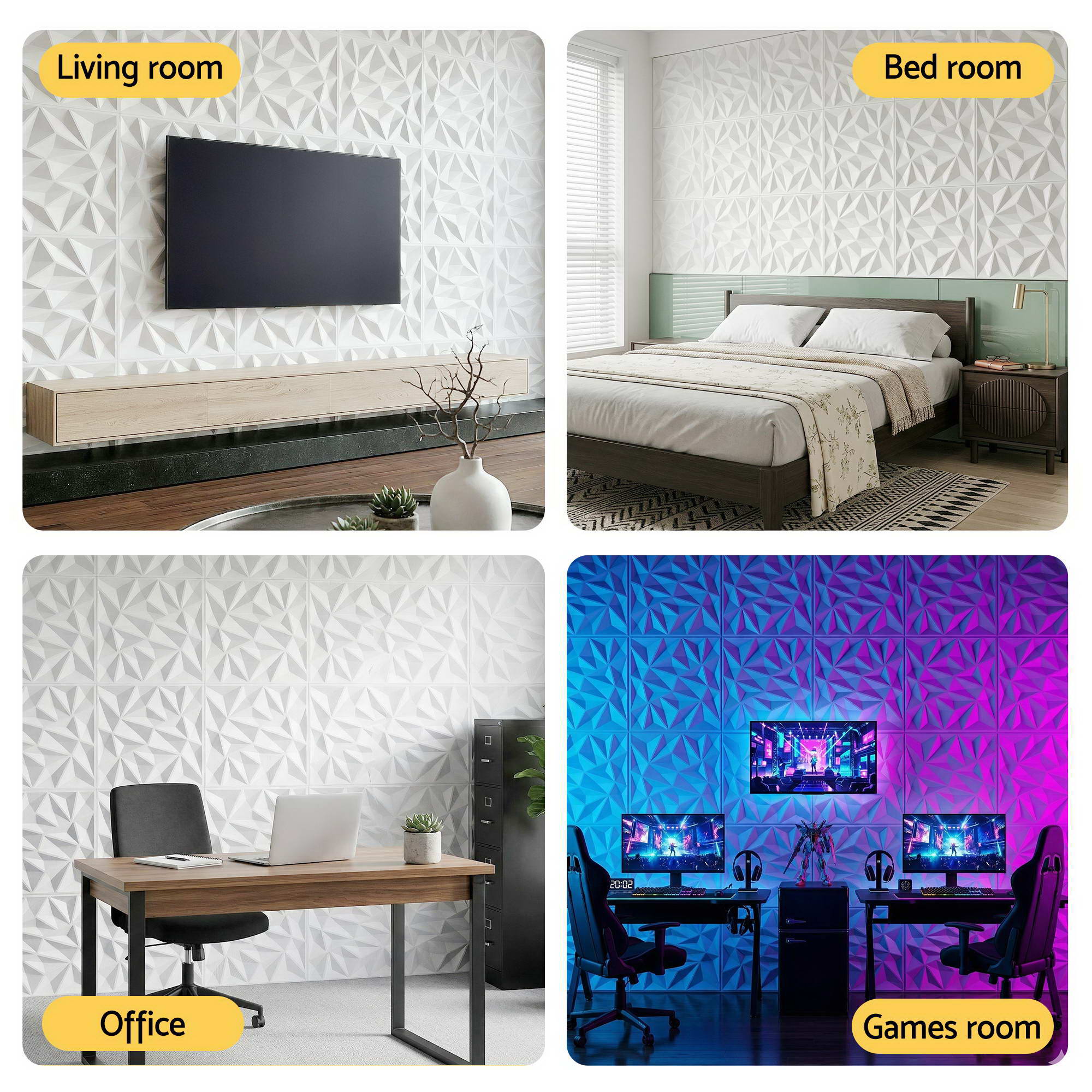 Artiss 3D Wall Panels Diamond PVC Decorative Panels 50x50cm Set of 15 Feature Wall