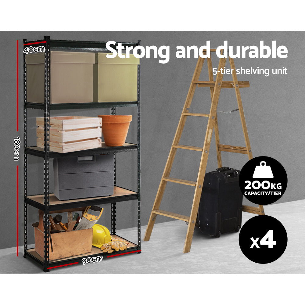 Giantz 4x1.8M Garage Shelving Rack 5-Tier Black