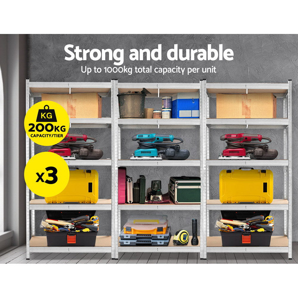 Giantz 3x1.8M Metal Storage Shelving Rack Silver