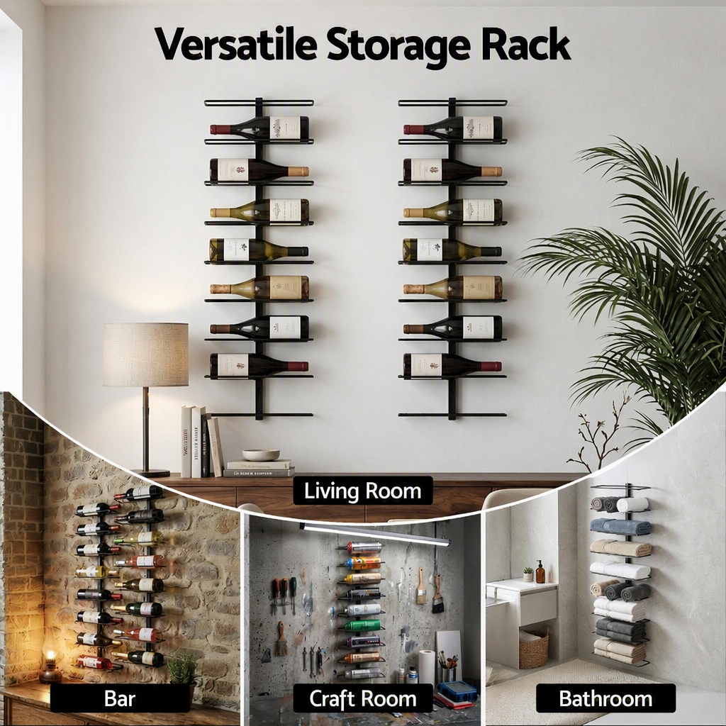 Artiss Wall Mounted Wine Rack Holder Black Metal - Set of 2 18-Bottle Capacity