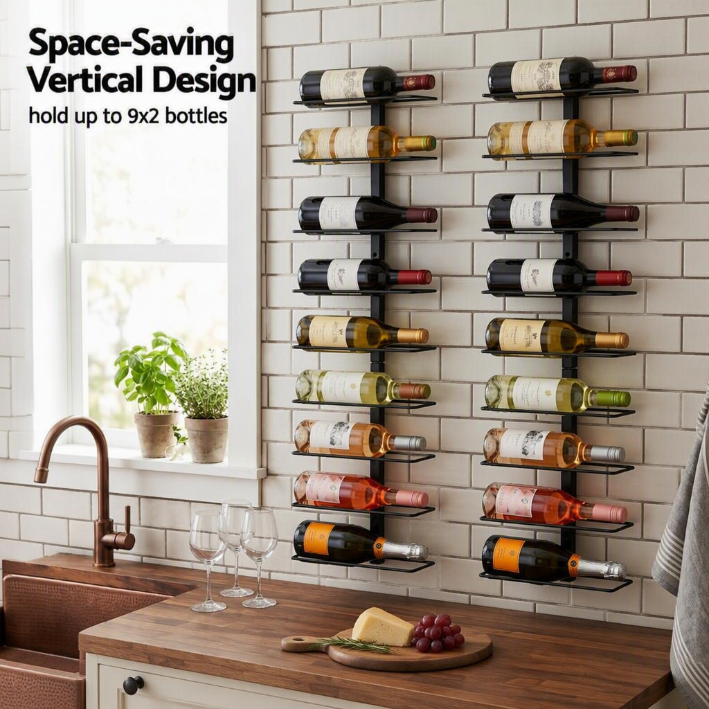 Artiss Wall Mounted Wine Rack Holder Black Metal - Set of 2 18-Bottle Capacity