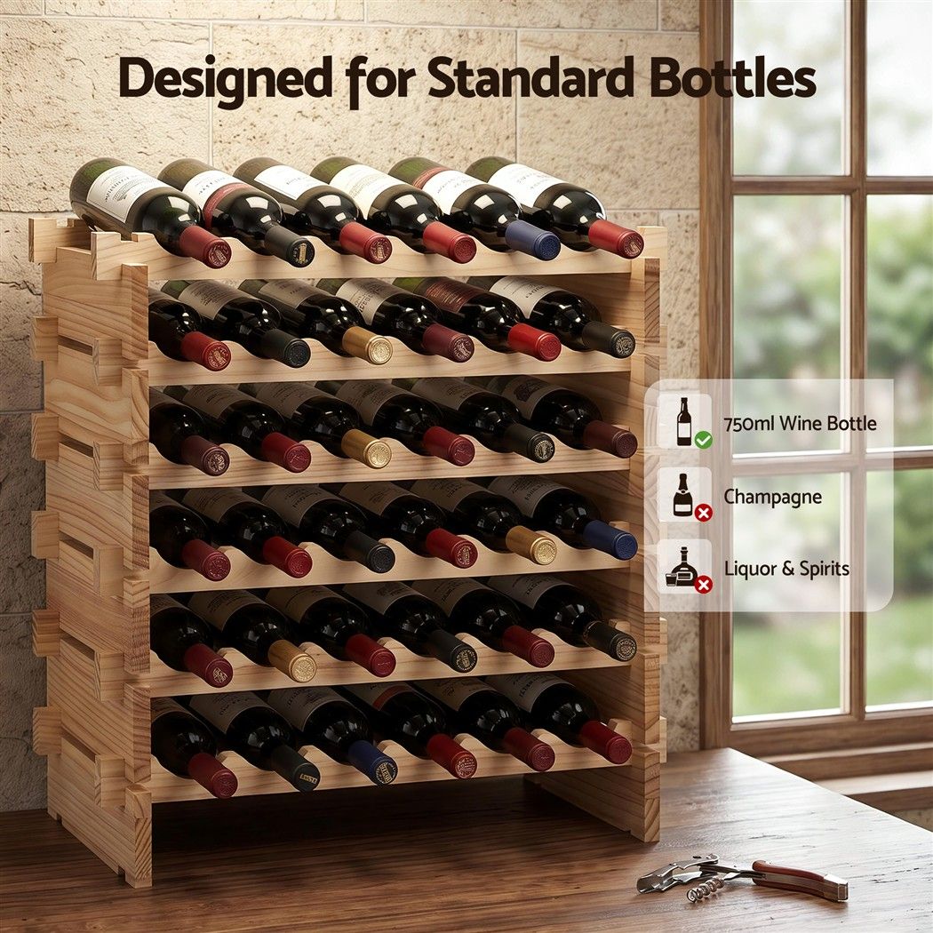 Artiss 36 Bottle Wooden Wine Rack 6 Tier Natural Pine