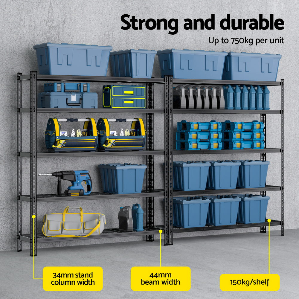 Giantz 5-Tier Garage Shelving Rack 1.8m x 2.4m Black