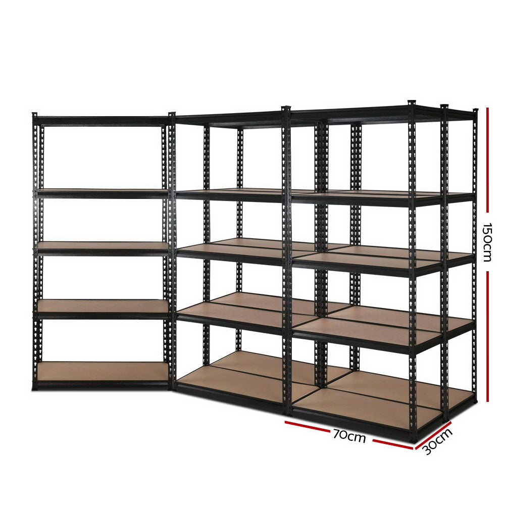 Giantz 5-Tier Garage Shelving Rack Black Adjustable Steel
