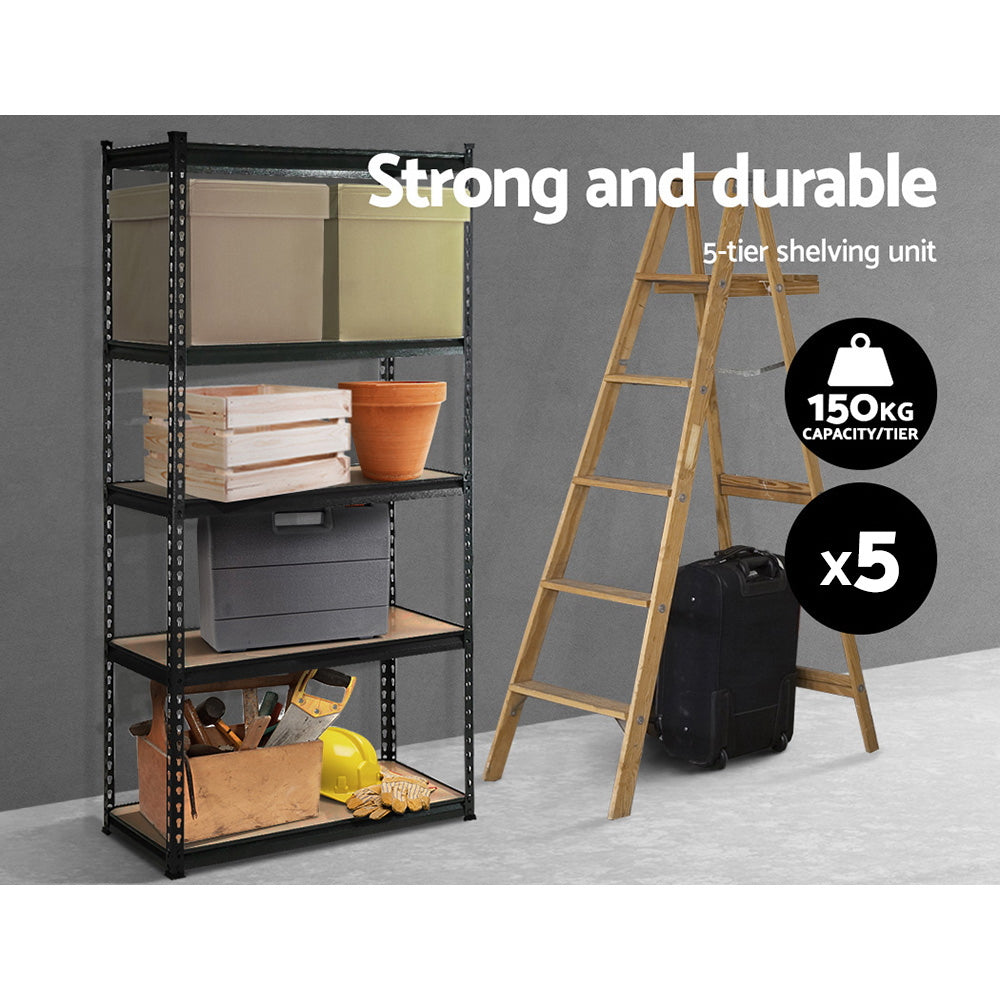 Giantz 5-Tier Garage Shelving Rack Black Adjustable Steel