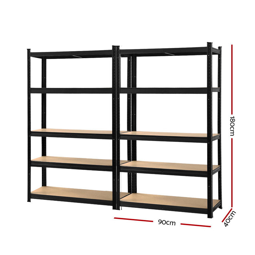 Giantz 2x1.8M Garage Shelving Rack Black Industrial Storage